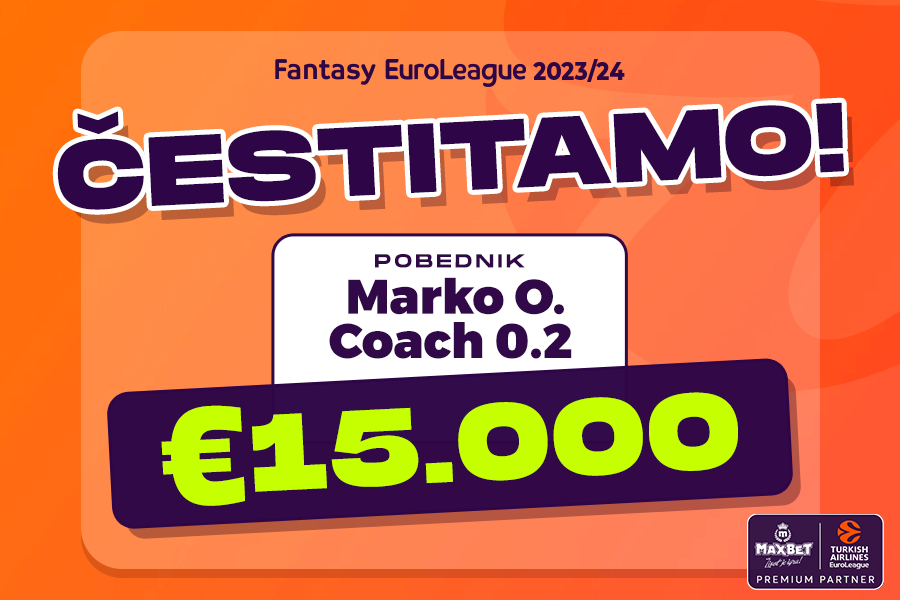 MAXBET FANTASY EUROLEAGE Imamo pobednika! Nagrada od 15.000 evra za sjajno poznavanje evropske košarke