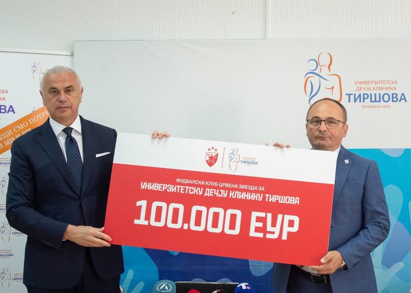 FK Crvena zvezda donirala 100.000 evra Dečjoj klinici u Tiršovoj