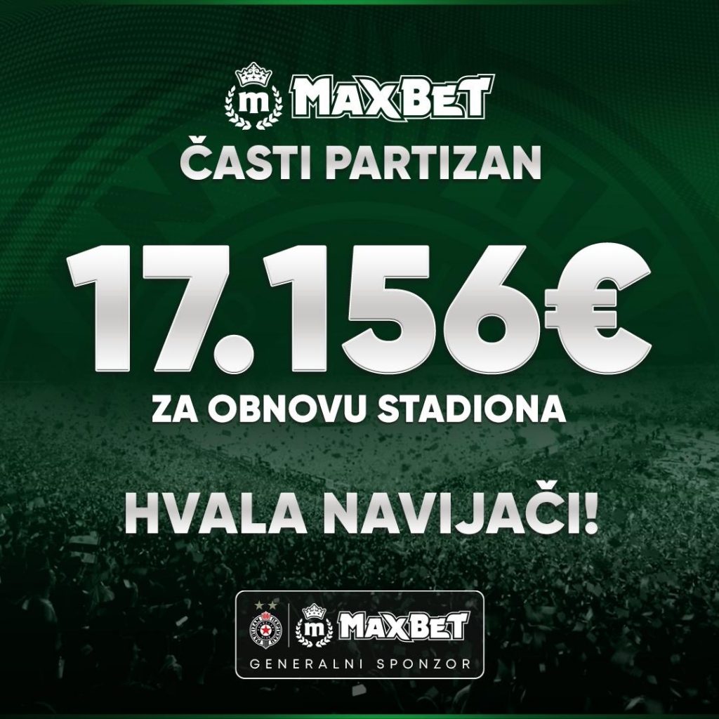 Puna Humska se višestruko isplatila Partizanu! MaxBet izdvaja 17.156 evra za obnovu stadiona crno-belih