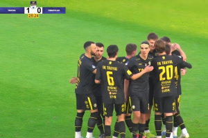 Fudbaleri Trajala proslavljaju jedan od golova / Foto: Printskrin / Jutjub / Prva liga Srbije 